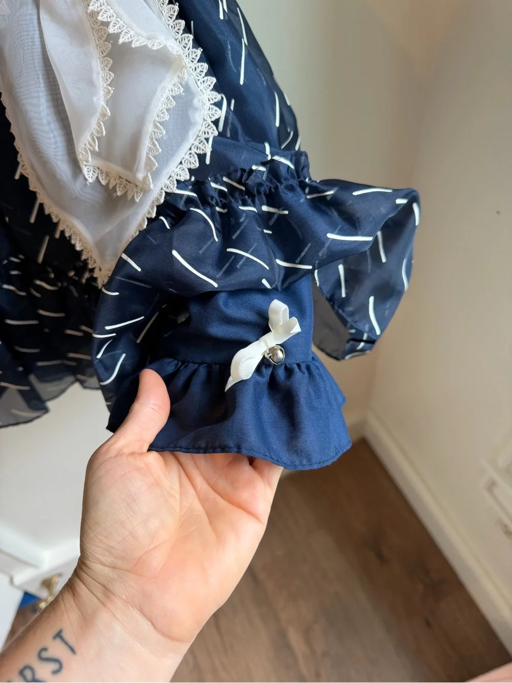 Martha’s Miniatures, Navy & White Girls' Sailor Dress with Lace Collar